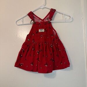 Vintage OshKosh B'gosh Red Floral Corduroy Overall Dress - Toddler 18M